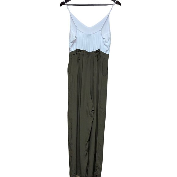 NEW! Shine Star Jumpsuit Paper Bag Waist Tank Top White Olive Green Size Medium - Picture 6 of 8